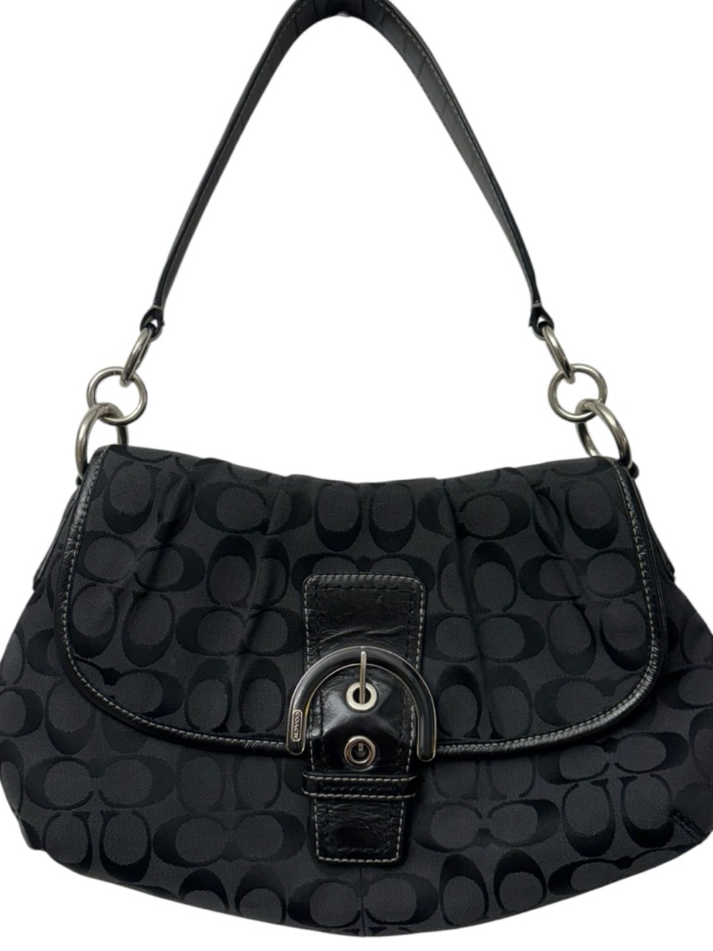 Coach Y2K Signature Flap Hobo/Shoulder Bag. F17093. Black/Silver-Tone Hardware.